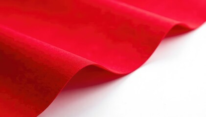 Close-up view of a vibrant red fabric flap, cleanly isolated , element, textile