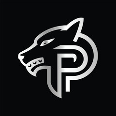
Fox head Vector illustration. Letter P Monogram design wolf face vector  template.