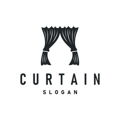 home decoration design with simple minimalist curtain logo concept, window decoration template illustration for business brand