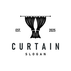 home decoration design with simple minimalist curtain logo concept, window decoration template illustration for business brand