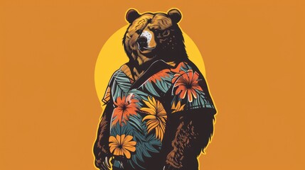 Fototapeta premium a bear wearing a cool shirt, logo style, fat bear, funny pose