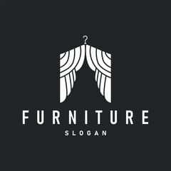 home decoration design with simple minimalist curtain logo concept, window decoration template illustration for business brand