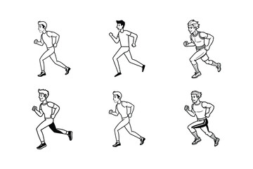 Cartoon Illustration of Men Running in Different Stances