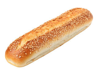 One fresh baguette with sesame isolated on transparent background