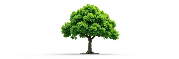 Single tree with lush green foliage on white background, leafy, tree