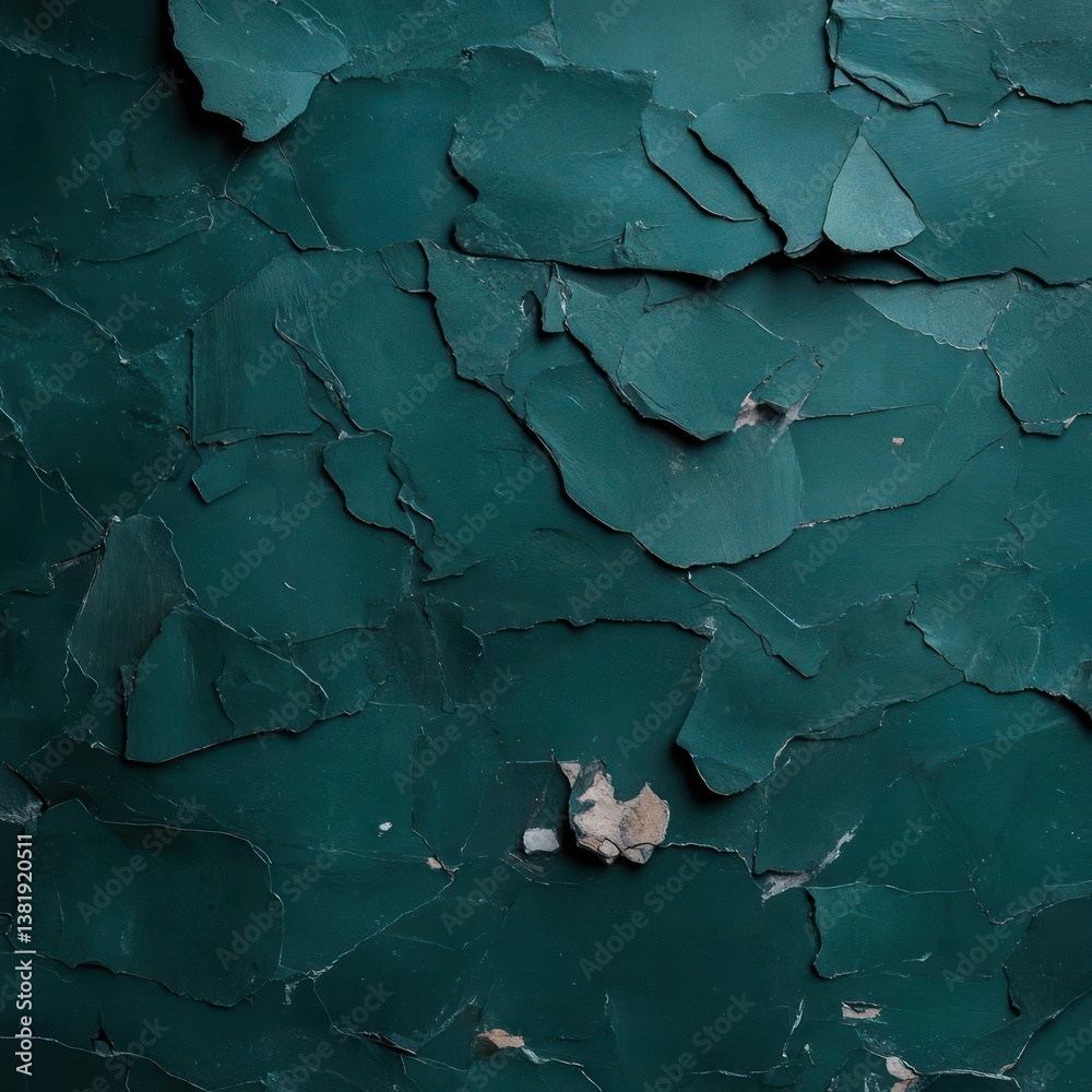 Poster textured teal paint chipping revealing weathered surface with detailed patterns and contrasting high
