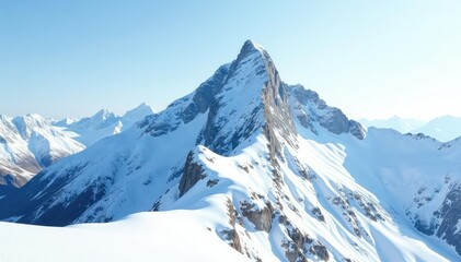 Snow-covered mountain peak, pristine white landscape, arctic, scenic view, winter