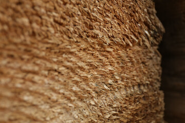 Dry firewood log, closeup view. Heating in winter