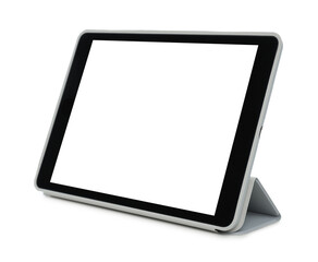 Tablet computer with blank screen isolated on white. Modern gadget