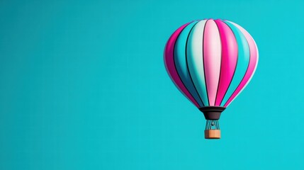 Fototapeta premium Colorful Hot Air Balloon Floating Against Vibrant Turquoise Background