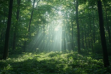 Fototapeta premium Sunlit Forest Path Tranquil Nature Scene