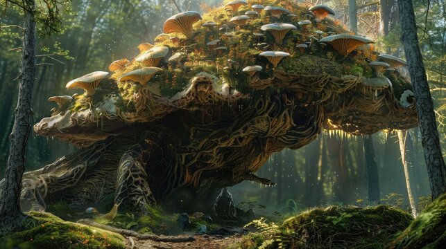 a beast wich is made of fungus, depict it in a Tolkien-esque fantasy world 