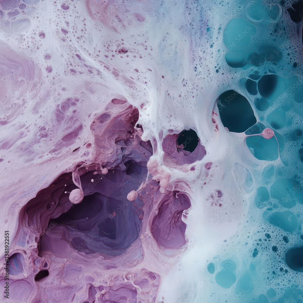 Poster Abstract composition with fluid textures in shades of purple and turquoise creating an otherworldly and surreal aesthetic reminiscent of cosmic formations