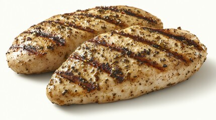 Grilled chicken breasts, seasoned, with grill marks, casting a slight shadow