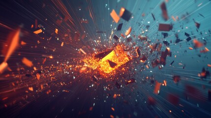 Obraz premium Object Exploding with Debris and Light Streaks Abstract Background