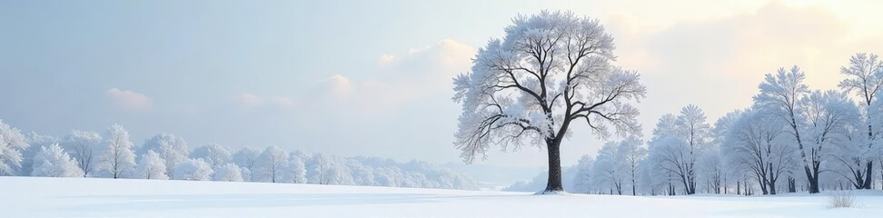 Fototapeta premium Towering aspen tree on a snow-covered white surface, tree, branch, winter scene