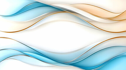 Obraz premium Abstract flowing waves in blue, white, and gold on white background. generative ai