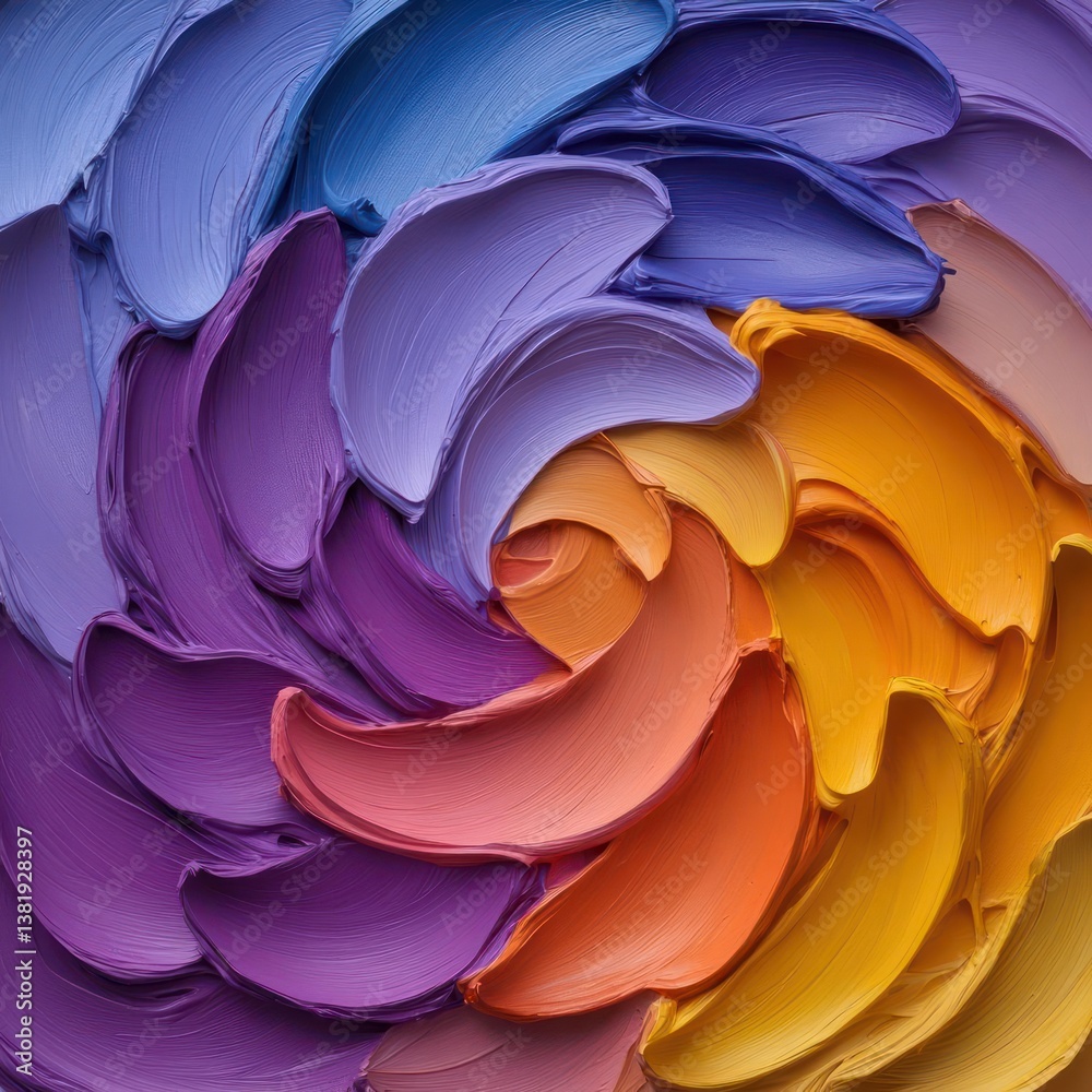 Poster Abstract spiral pattern with textured brushstrokes in vibrant colors creates a dynamic visual effect
