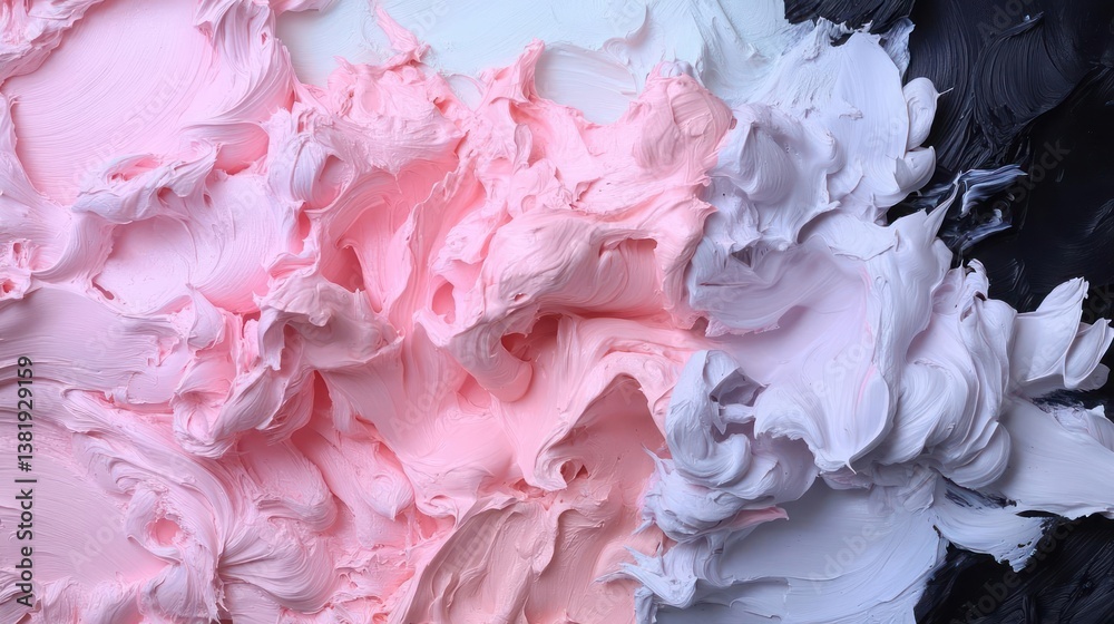 Poster close-up of textured colorful cream in pink white and black shades with a rough surface and interest