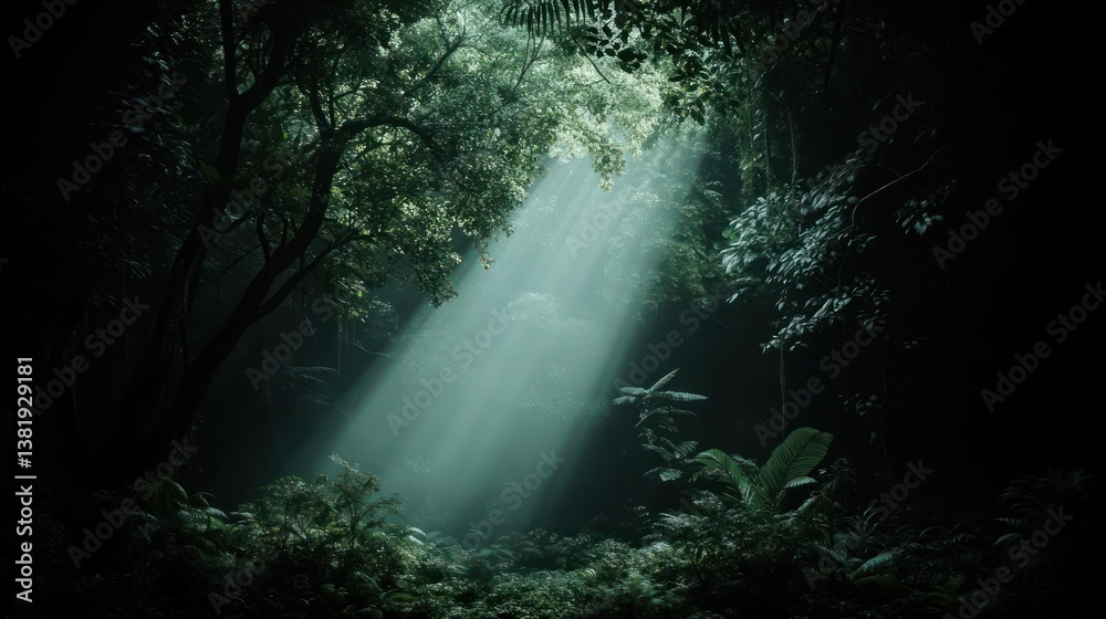 Leinwandbilder sunlight piercing through lush forest canopy creating a mystical ambiance illuminated by light creat