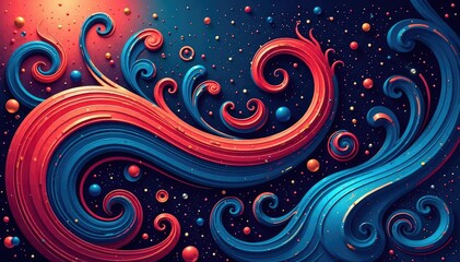 Abstract paisley design with flowing lines and contrasting colors, graphic, bold, repeat