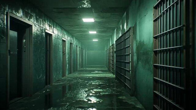 Dark and Spooky Prison Corridor: A Digital Rendering