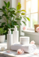 SKIN CARE PRODUCTS TOWELL MOCKUP FRONT DISPLAY
