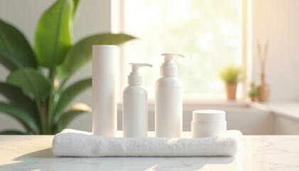 SKIN CARE PRODUCTS TOWELL MOCKUP FRONT DISPLAY