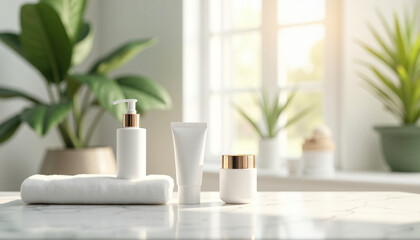 SKIN CARE PRODUCTS TOWELL MOCKUP FRONT DISPLAY