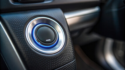 Push start button with sleek design, featuring metallic finish and illuminated ring, enhances modern vehicle interiors and convenience