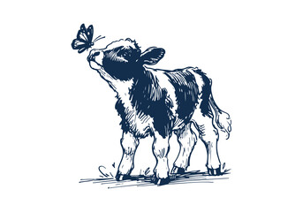 Holstein Friesian cattle hand drawn vector illustration