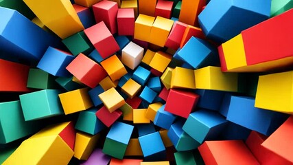 Abstract Colorful Blocks: A vibrant explosion of color and geometric shapes creating a mesmerizing 3D effect. - Powered by Adobe