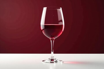 Single glass of red wine on pristine white surface , color, alcohol