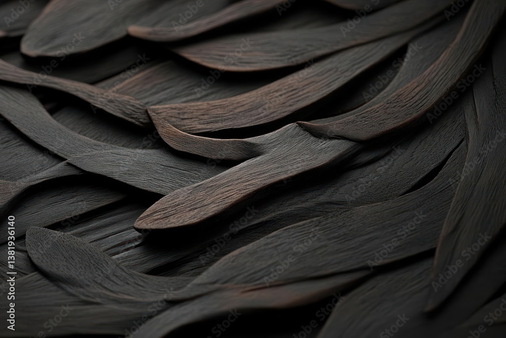 Aufkleber Close up view of abstract dark gray textured petal like forms arranged in a layered pattern with subtle highlights and shadows