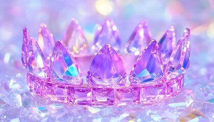 Sparkling purple crystal crown on iridescent background. generative ai