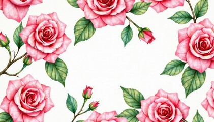 Naklejka premium Delicate watercolor roses in a repeating pattern , design, botanical