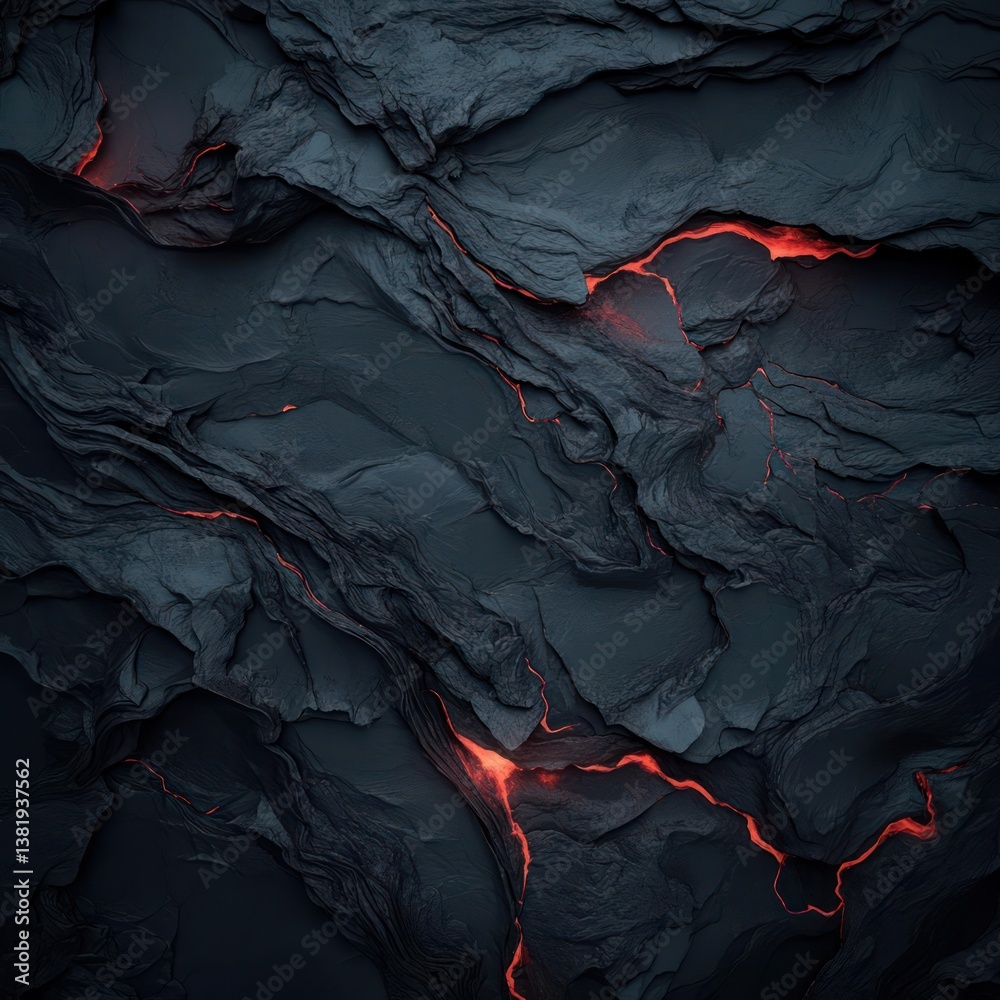 Aufkleber abstract layered rock formations with fiery orange glow representing magma flowing through dark grey