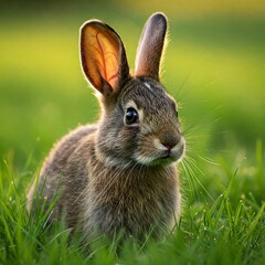 Fototapeta premium Cute rabbit in grass field portrait wildlife photography adorable bunny animal pet nature spring meadow 100