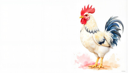 Fototapeta premium White rooster standing against a light background 