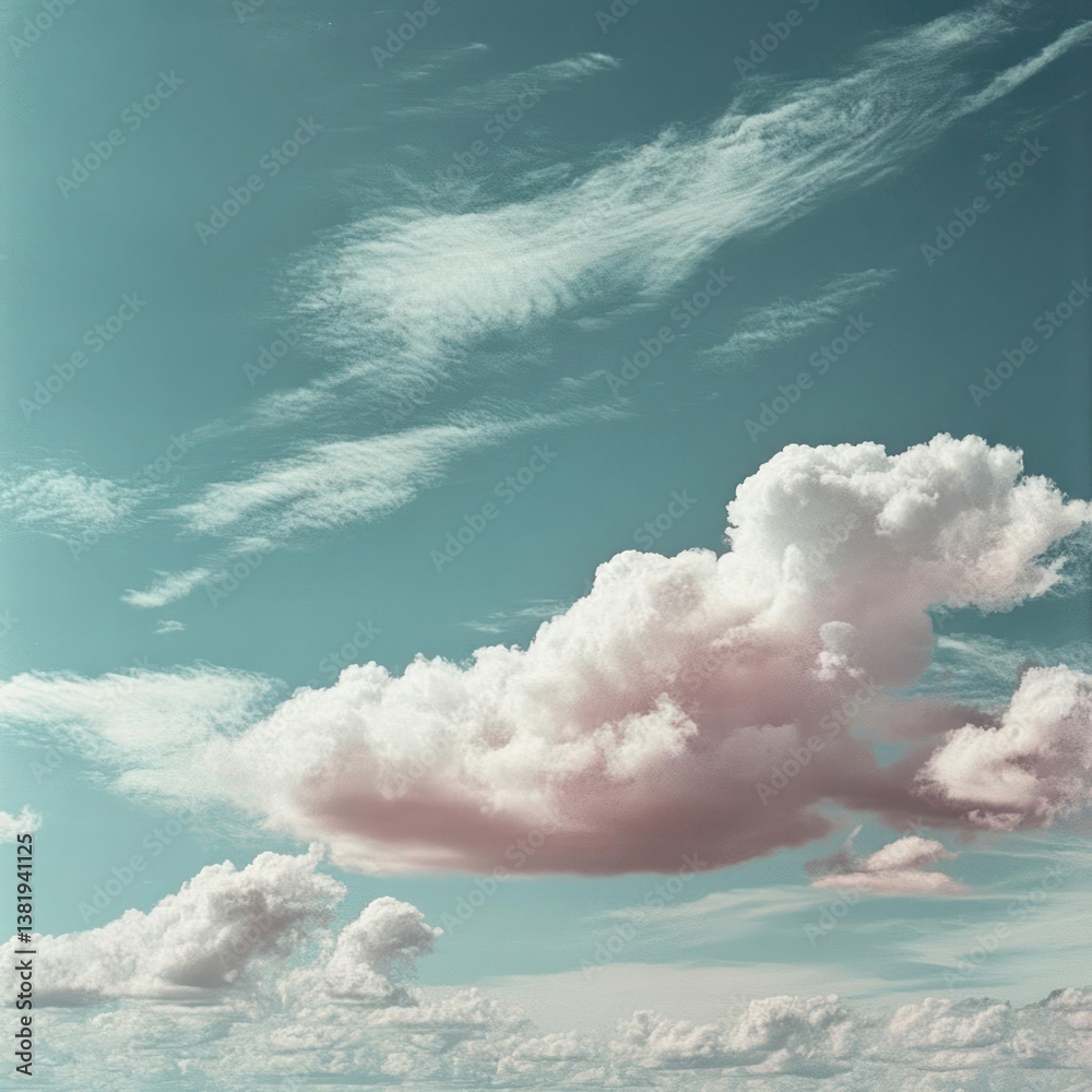 Aufkleber a serene sky dominated by fluffy white and pastel clouds creating a calming atmosphere. the gradient