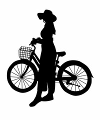 Silhouette of Trendy Woman with a Vintage Bike