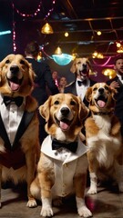 Funny Dogs in Costumes Enjoying a Party Indoors