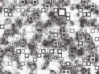 A background of randomly sized, overlapping gray squares creates a mottled, textured effect.  The squares range in shade from light to dark gray.