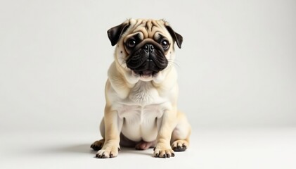 Obraz premium A lone pug, perfectly centered against a bright white backdrop, white, calm