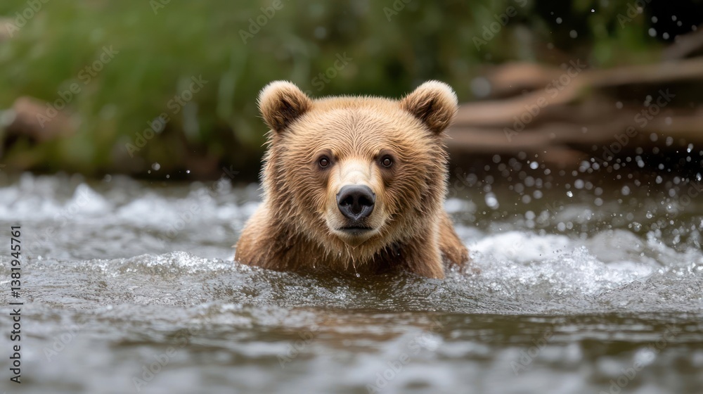 Aufkleber generic animal swimming in a river with water splashes in daytime. the animal looks directly towards