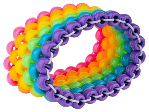 Kids rainbow bead bracelet. Children beaded toy accessory. Colorful jewelry  for girls. Kandi bracelet creative design. Plastic bangle art gift. Pink, orange, yellow green blue purple. Hobby necklace.