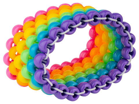 Kids rainbow bead bracelet. Children beaded toy accessory. Colorful jewelry  for girls. Kandi bracelet creative design. Plastic bangle art gift. Pink, orange, yellow green blue purple. Hobby necklace.