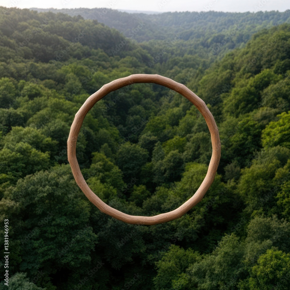 Aufkleber aerial view of lush green forest landscape with circular object in a sunny day