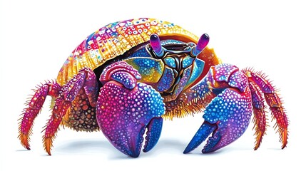 Vibrant Rainbow Hermit Crab Painting Colorful Art