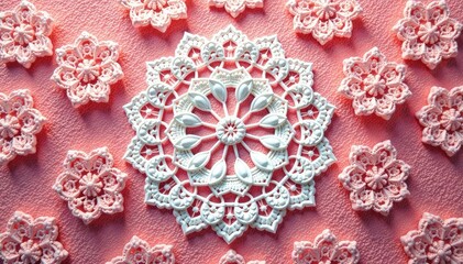 Intricate floral pattern lace doily, delicate texture , craft, floral